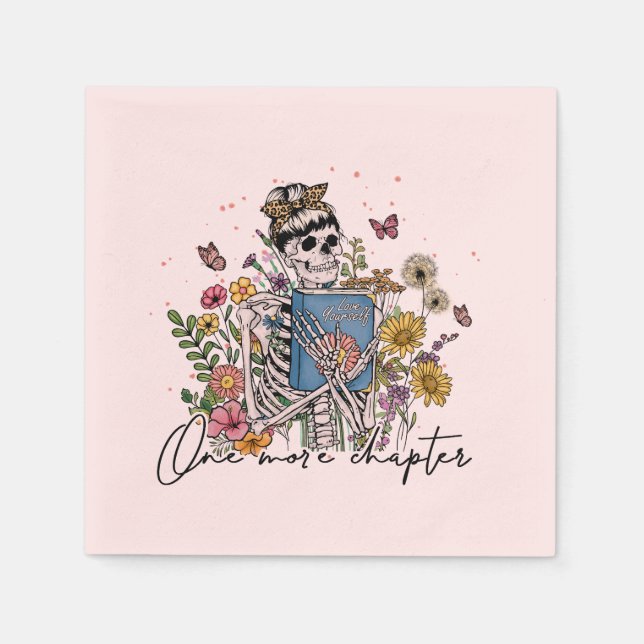One More Chapter Floral Skeleton Napkin (Front)