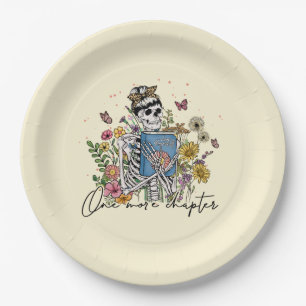 One More Chapter Floral Skeleton Paper Plate