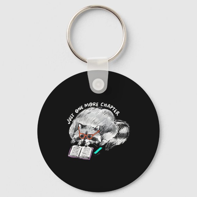 One more chapter racoon reading funny book lover  key ring (Front)