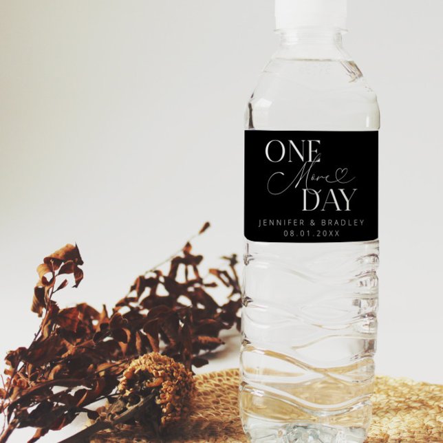 One More Day Wedding Rehearsal Black Water Bottle Label (Creator Uploaded)