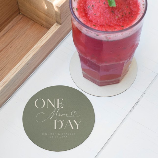 One More Day Wedding Rehearsal Sage Green Round Paper Coaster (Creator Uploaded)