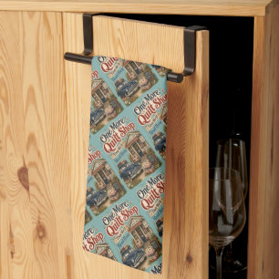 One More Quilt Shop Vintage Cottage Scene Tea Towel
