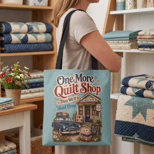 One More Quilt Shop Vintage Cottage Scene Tote Bag