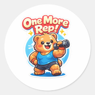 One More Rep - Cute Gym Bear Motivational Classic Round Sticker