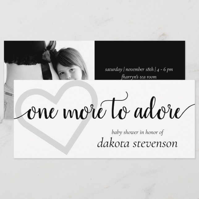 One More to Adore | Black Heart Photo Shower Invitation (Front/Back)