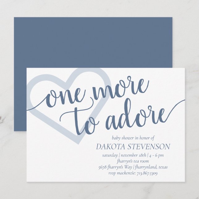 One More to Adore | Dusty Blue Heart Baby Shower Invitation (Front/Back)