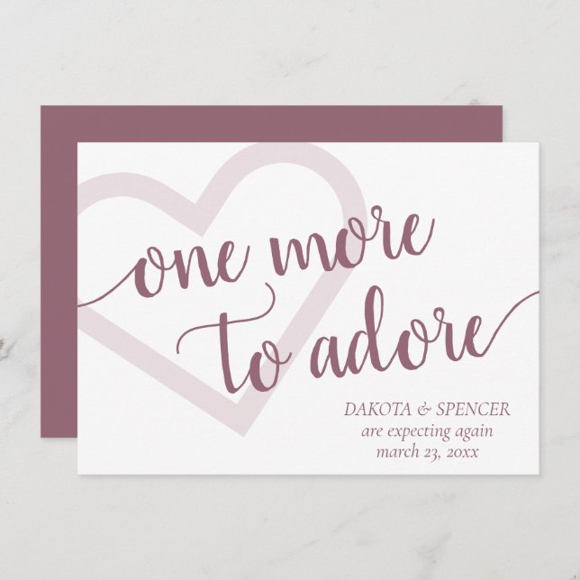 One More to Adore | Dusty Mauve Pink Pregnancy Announcement (Front/Back)