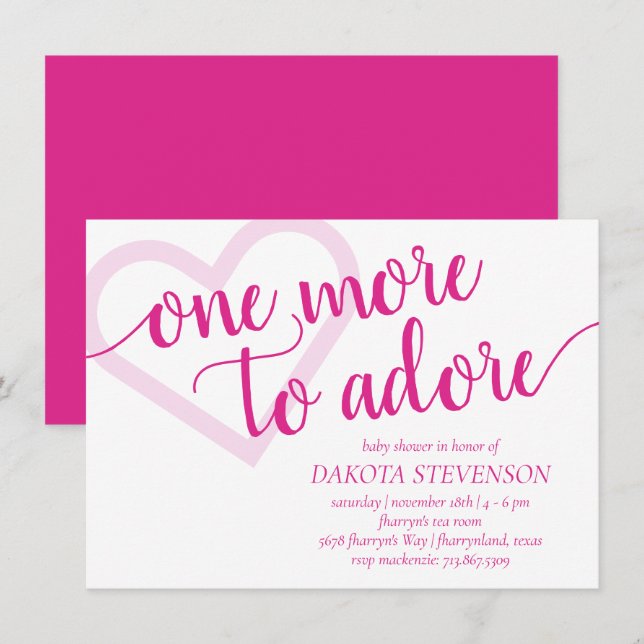 One More to Adore | Hot Pink Heart Baby Shower Invitation (Front/Back)