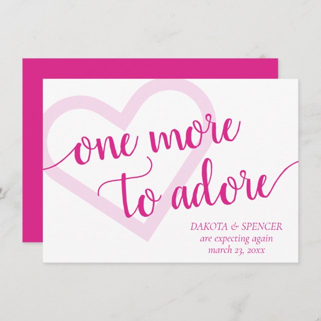 One More to Adore | Hot Pink Heart Pregnancy Announcement (Front/Back)