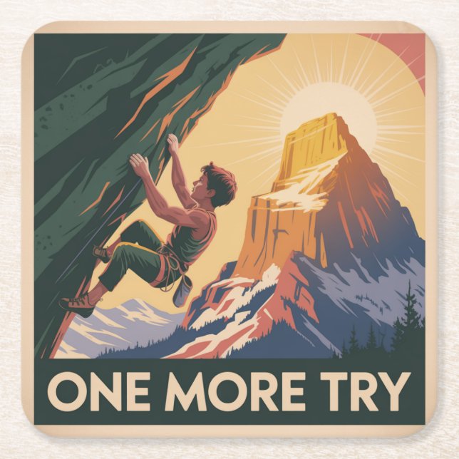 One More Try Square Paper Coaster (Front)