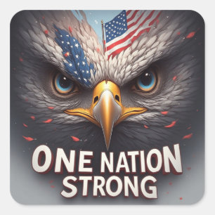 One Nation Strong USA Flag Patriotic Gift Square Sticker