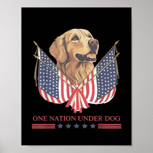 One Nation Under Dog Golden Retriever Us Flag 4th Poster