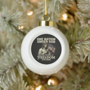 One Nation Under God 250 Years Blessings Ceramic Ball Christmas Ornament