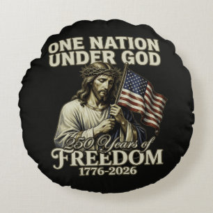 One Nation Under God 250 Years Blessings Round Cushion