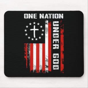 One Nation Under God American Flag Cross 4th Of Ju Mouse Mat