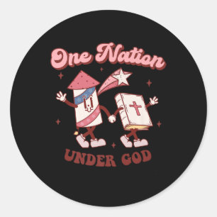 One Nation Under God Christian 4th July American G Classic Round Sticker