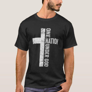 One Nation Under God - Christian Cross American Fl T-Shirt