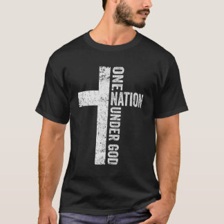 One Nation Under God - Christian Cross American Fl T-Shirt