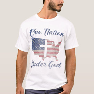 ONE NATION UNDER GOD Christian Cross American Flag T-Shirt