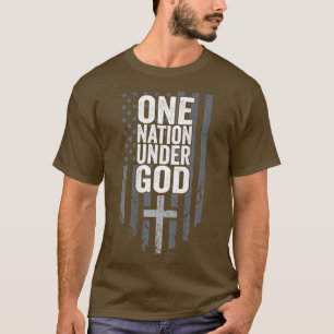 ONE NATION UNDER GOD Christian USA Cross Flag T-Shirt