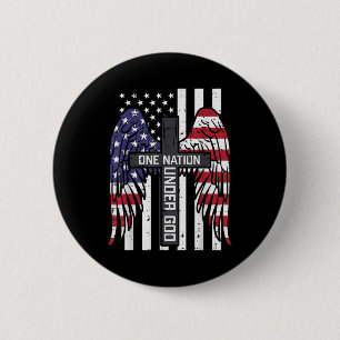 One Nation Under God Cross Flag Wings Memorial 6 Cm Round Badge