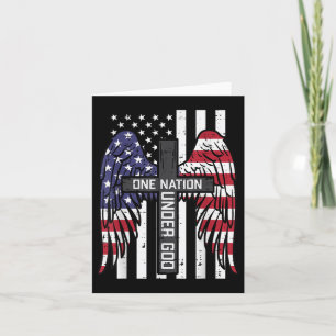 One Nation Under God Cross Flag Wings Memorial Card