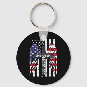 One Nation Under God Cross Flag Wings Memorial Key Ring