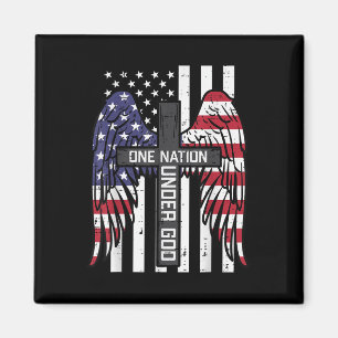 One Nation Under God Cross Flag Wings Memorial Magnet