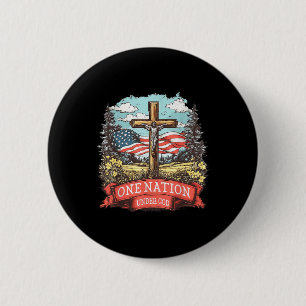 One Nation Under God Cross Jesus Usa Flag Faith Ch 6 Cm Round Badge