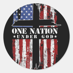 One Nation Under God Cross Usa Flag 4th Of July Pa Classic Round Sticker