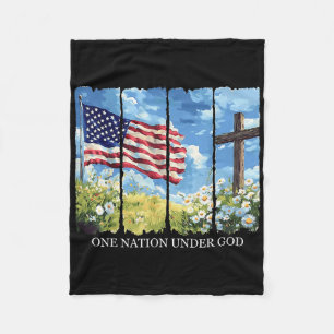 One Nation Under God Cross Usa Flag Faith Christia Fleece Blanket