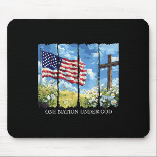 One Nation Under God Cross Usa Flag Faith Christia Mouse Mat