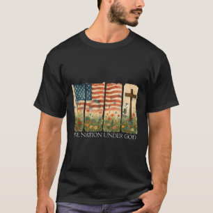 One Nation Under God Flag 4th Of July Floral Chris T-Shirt