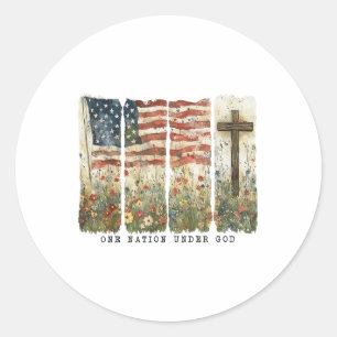 One Nation Under God Flag 4th Of July Patriotic Ch Classic Round Sticker