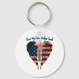 One Nation Under God Flag 4th Of July Patriotic Ch Key Ring