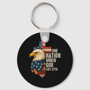 One Nation Under God Flag 4th Of July Patriotic Ch Key Ring