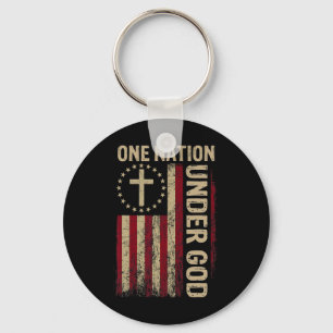 One Nation Under God Flag 4th Of July Patriotic Ch Key Ring
