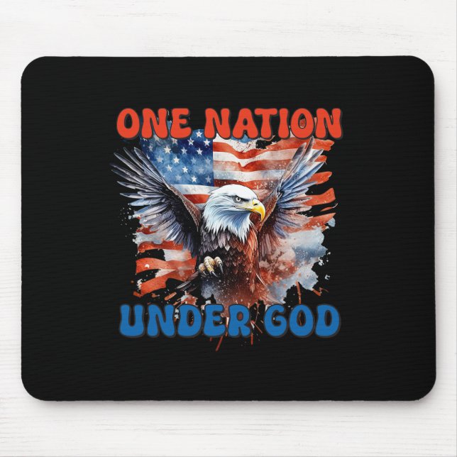 One Nation Under God Flag 4th Of July Patriotic Ch Mouse Mat (Front)