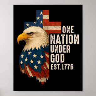 One Nation Under God Flag 4th Of July Patriotic Ch Poster