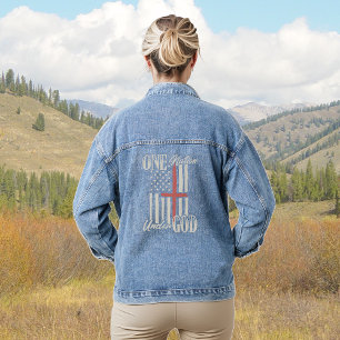 One Nation Under God Flag Cross Denim Jacket