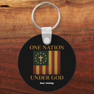 One Nation Under God Flag Patriotic Christian Key Ring