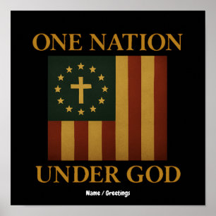 One Nation Under God Flag Patriotic Christian  Poster