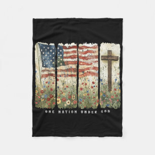 One Nation Under God Floral Flowers Memorial Day P Fleece Blanket