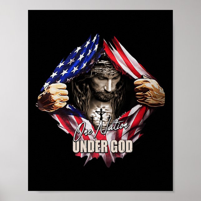One Nation Under God Jesus Art Us Flag Christian M Poster (Front)
