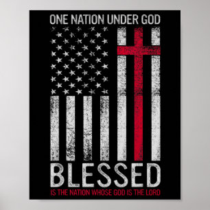 One Nation Under God Jesus Blessed American Flag 4 Poster