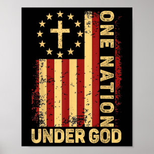 One Nation Under God Jesus Christian Cross America Poster