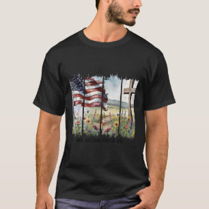 One Nation Under God Jesus Christian Cross Us Flag T-Shirt