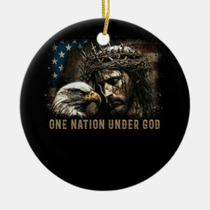 One Nation Under God Jesus Christian Eagle America Ceramic Tree Decoration