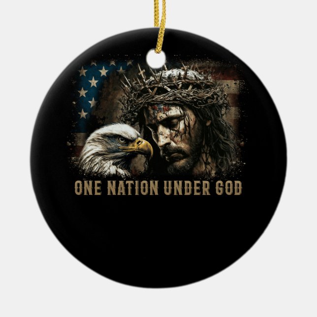 One Nation Under God Jesus Christian Eagle America Ceramic Tree Decoration (Front)