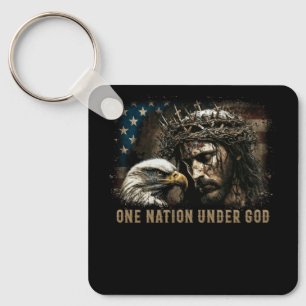 One Nation Under God Jesus Christian Eagle America Key Ring
